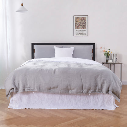 Gray and White Two Tone Linen Duvet Cover on Bed