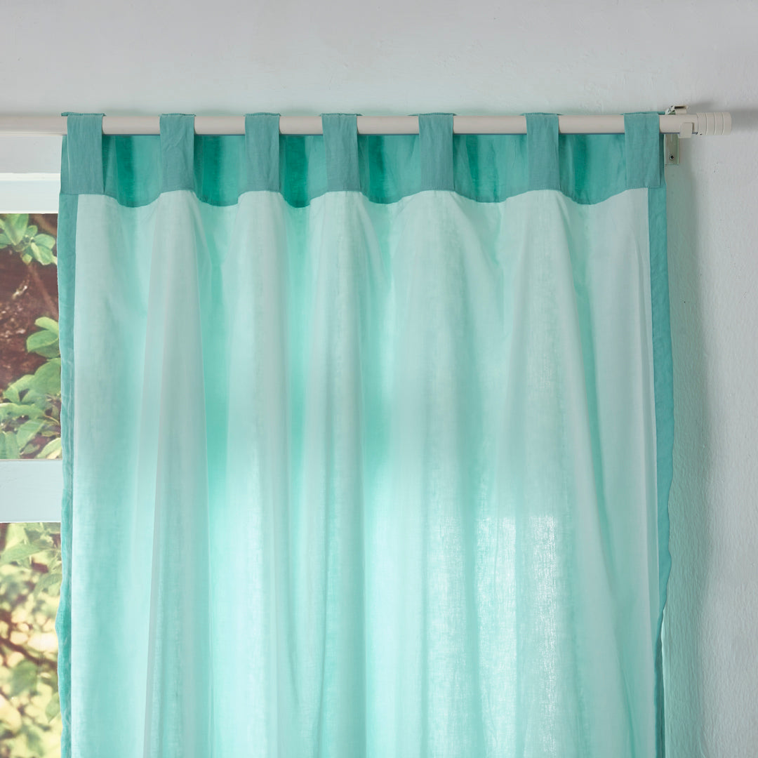 Cotton Lining Detail on Aqua Green Linen Curtains