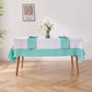 Aqua Green Color Bordered White Linen Tablecloth on Table
