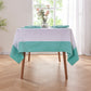 White Linen Tablecloth with Aqua Green Color Border in Dining Room