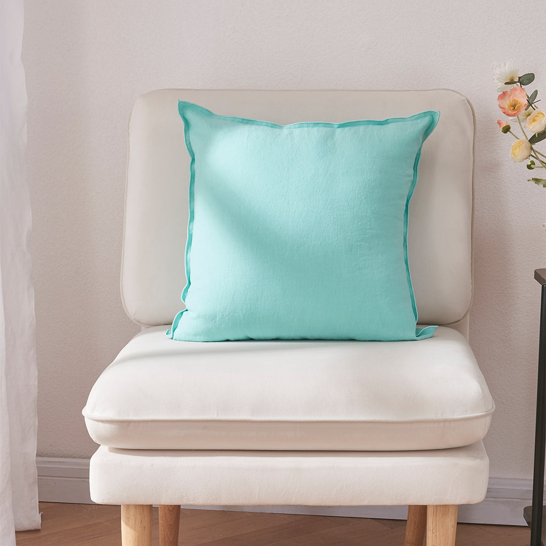 Aqua Green Embroidery Edge Linen Cushion Cover for Pillow
