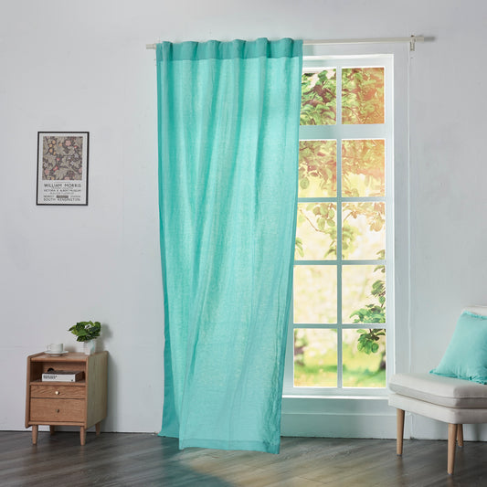 Aqua Green Linen Drapery With Back Tab Window Curtains