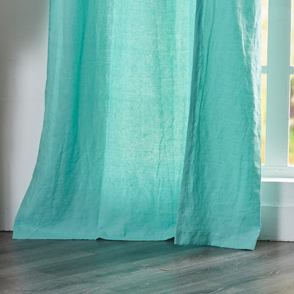 Bottom of Linen Drapery With Back Tab in Aqua Green 