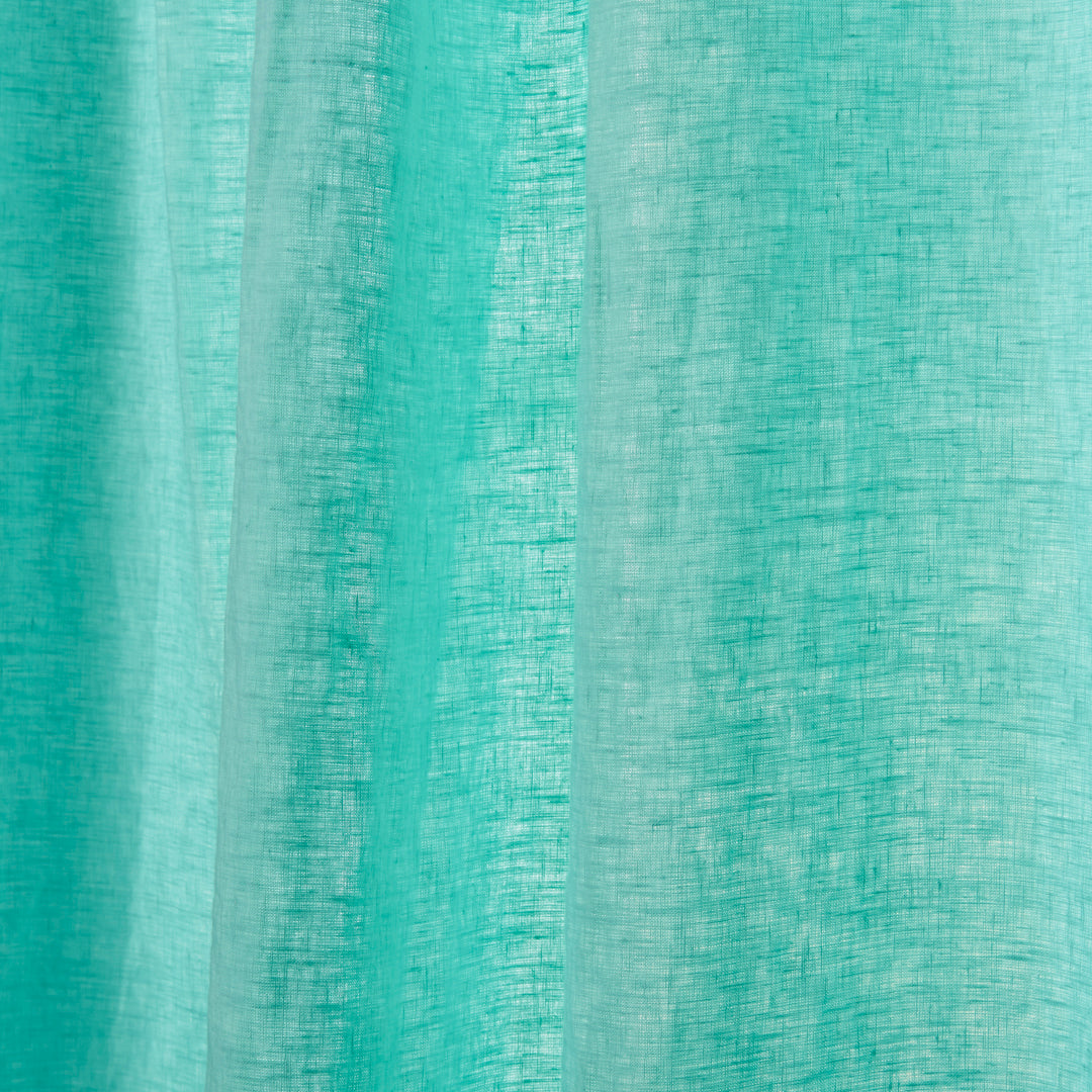 Linen Texture Detail on Aqua Green Curtains