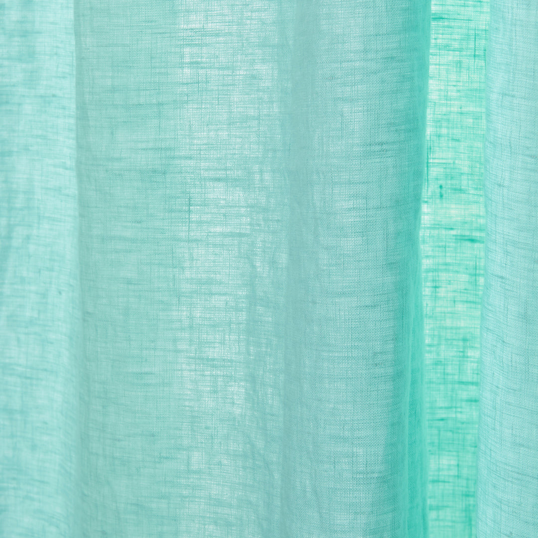 Close-up Detail of Aqua Green Linen Curtain Texture