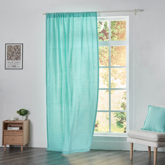 Aqua Green Linen Drapery With Rod Pocket Window Curtain