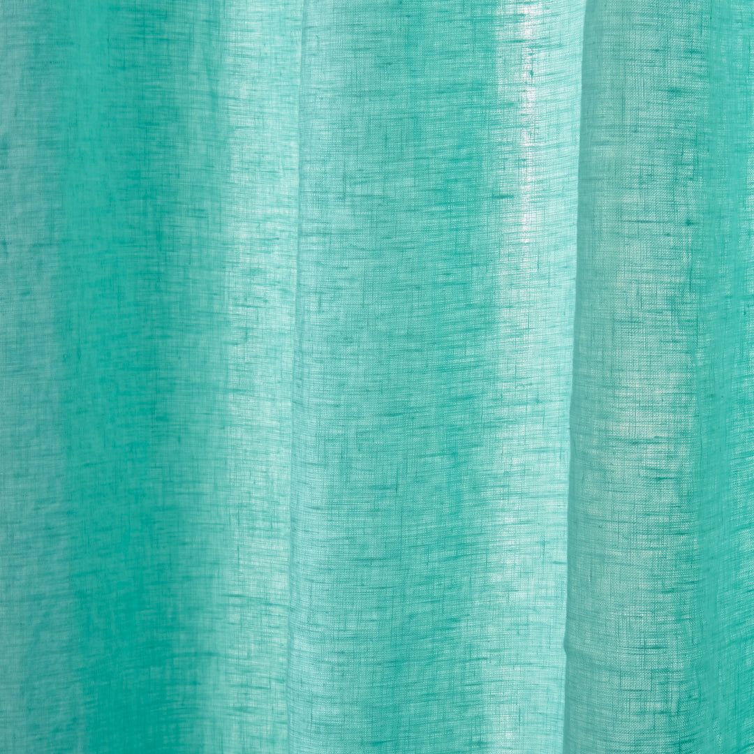 Linen Texture Detail of Aqua Green Curtain
