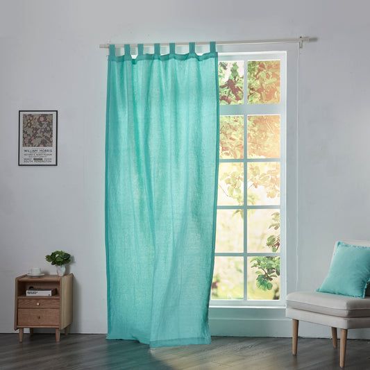 Aqua Green Linen Drapery With Tab Top Window Curtain