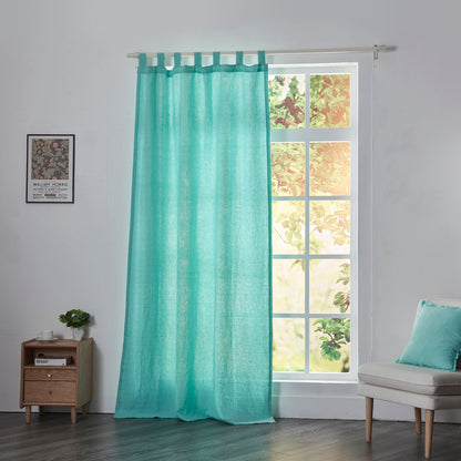 Aqua Green Linen Drapery With Tab Top on Window