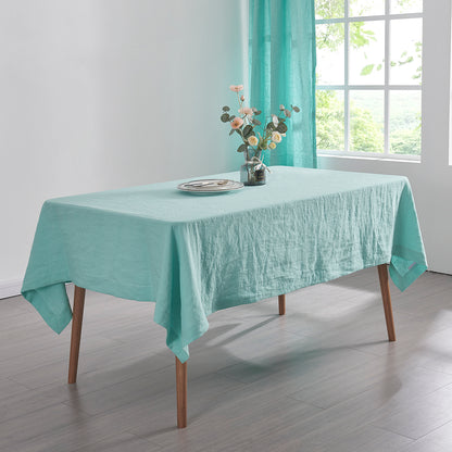 100% Pure Linen Tablecloth in Aqua Green
