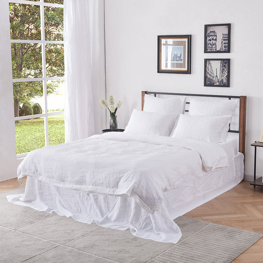 Bed with all White Linen Bedding