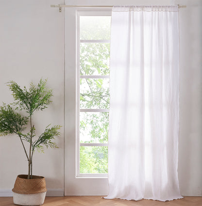 White Linen Curtain with Beige Embroidered Edge