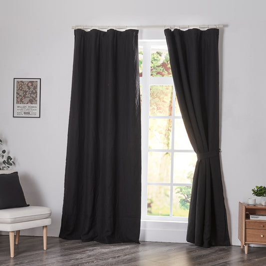 Linen Blackout Curtains in Black on Window