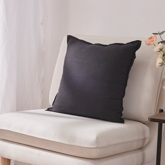 Black Embroidery Edge 100% Linen Cushion Cover
