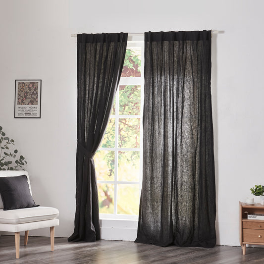 Black Linen Curtains with Cotton Lining on Window