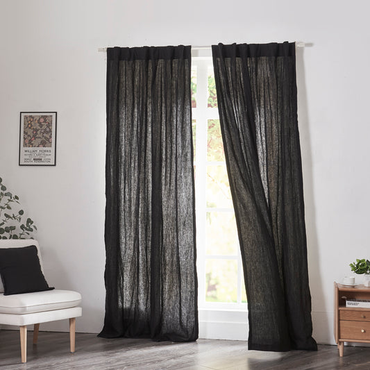 100% Linen Black Curtains in with Cotton Lining on Window