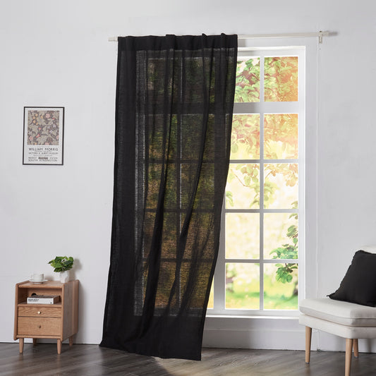 100% Linen Black Curtain With Back Tab