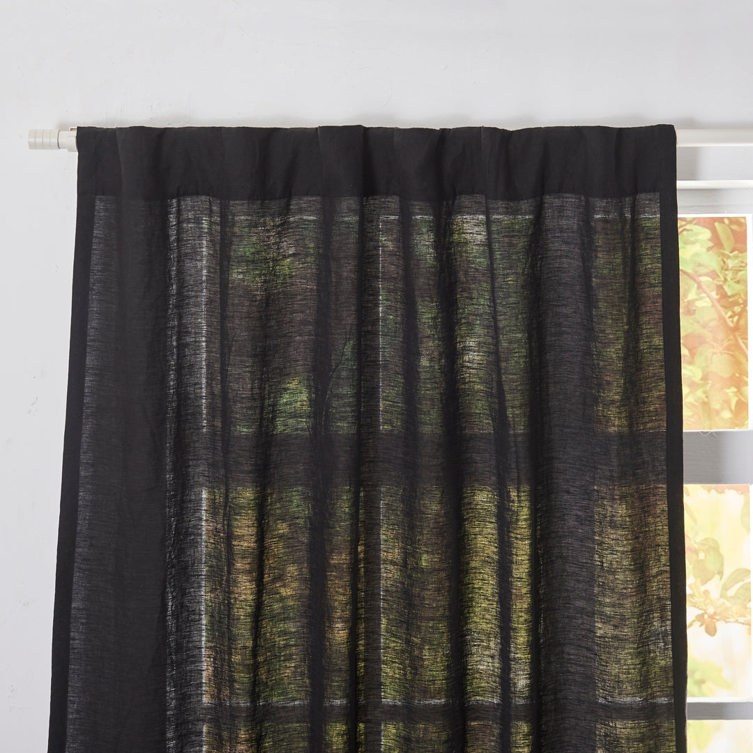 Back Tab Top of Black Linen Curtain