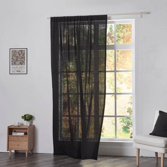 100% Linen Curtain Drapery in Black with Rod Pocket