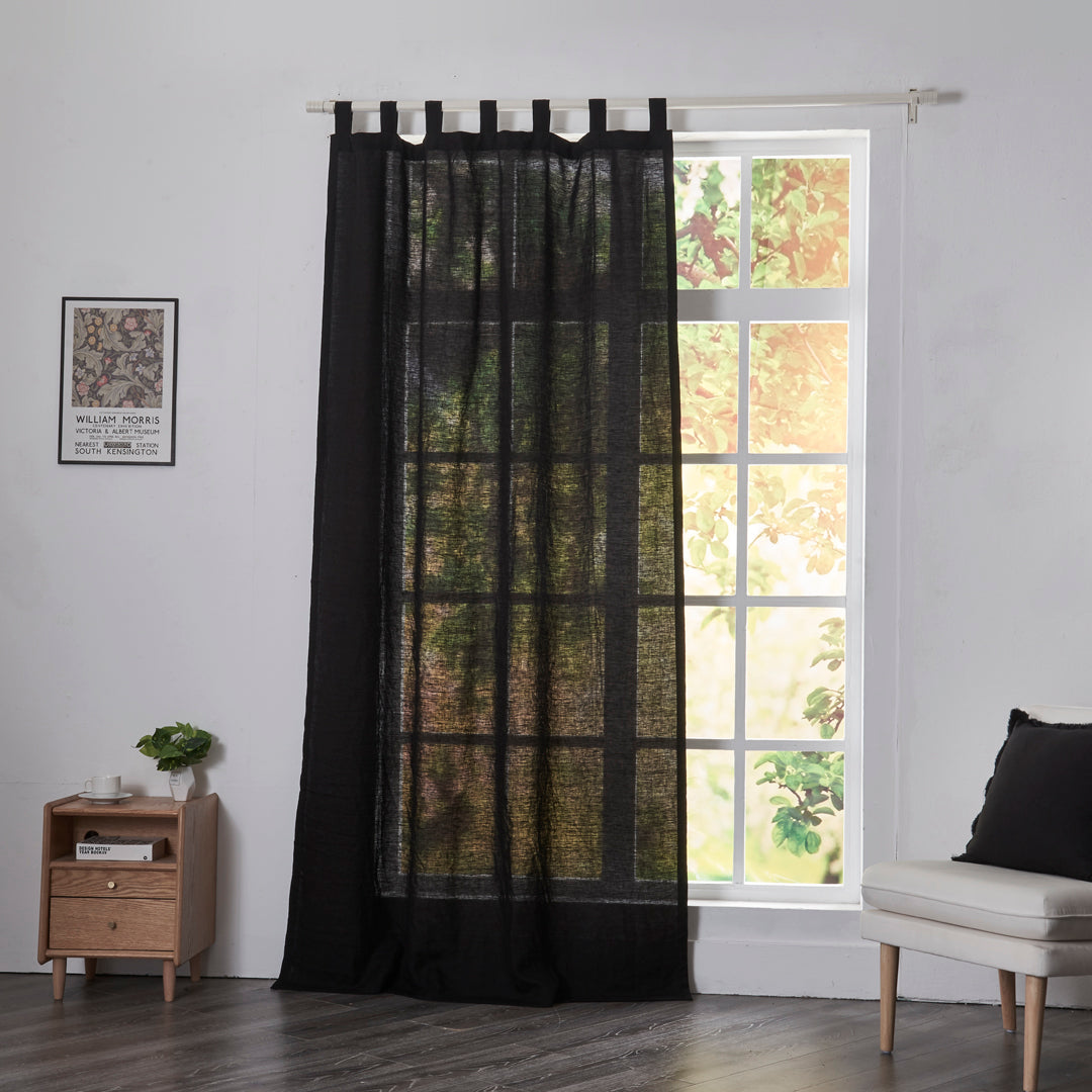 100% Linen Curtain with Tab Top in Black
