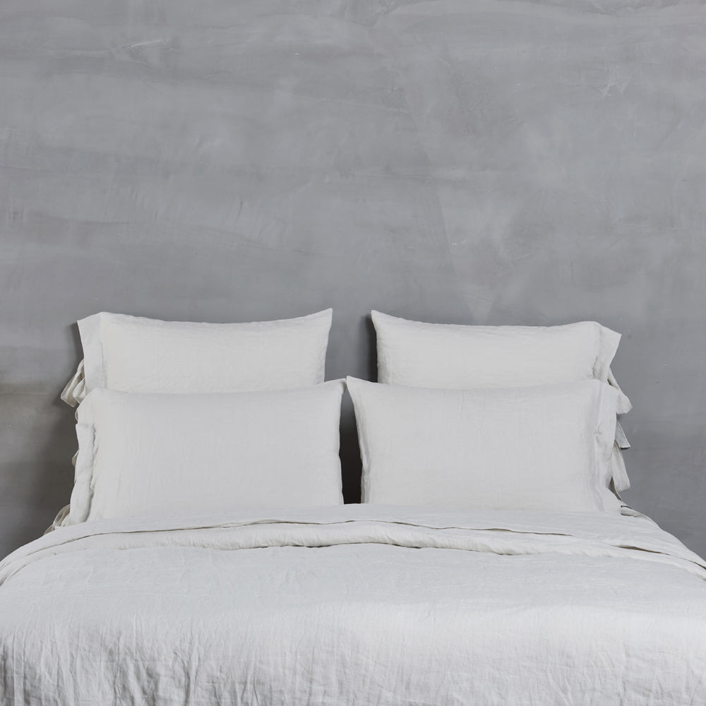 Close up bow ties linen duvet cover in cool grey