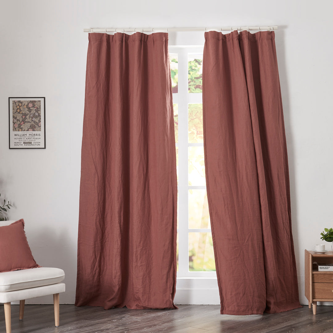 Rust Red Linen Blackout Curtains on Window