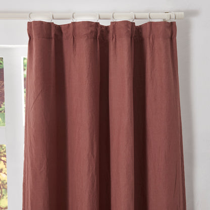 Rust Red Linen Blackout Drapery Hung with Curtain Rings