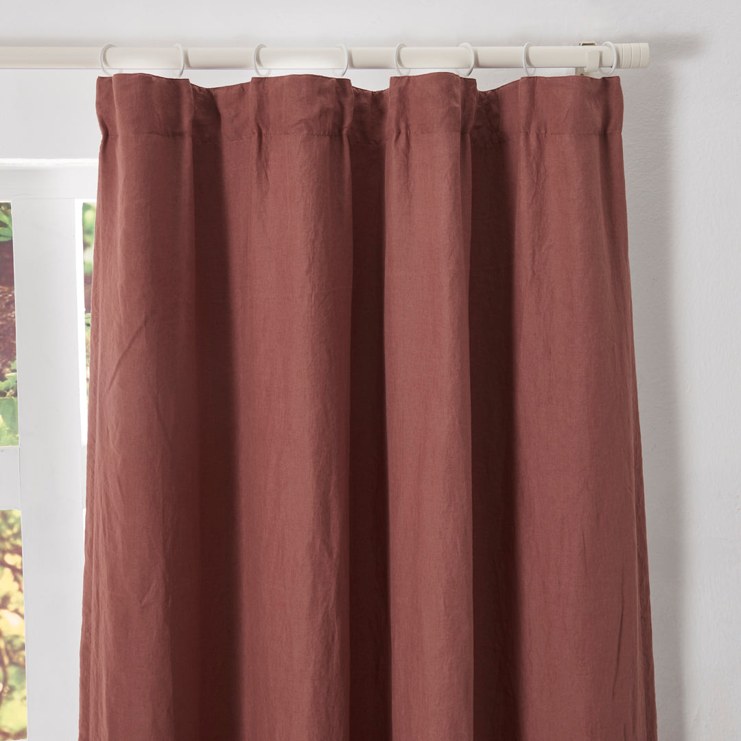 Rust Red Linen Curtain with Cotton Lining Hung with Rings