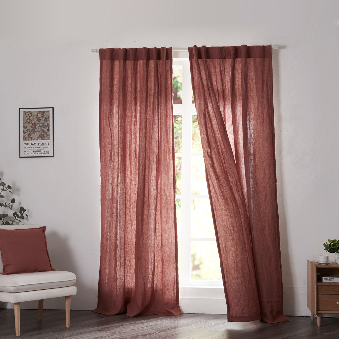 Rust Red Linen Curtains With Cotton Lining