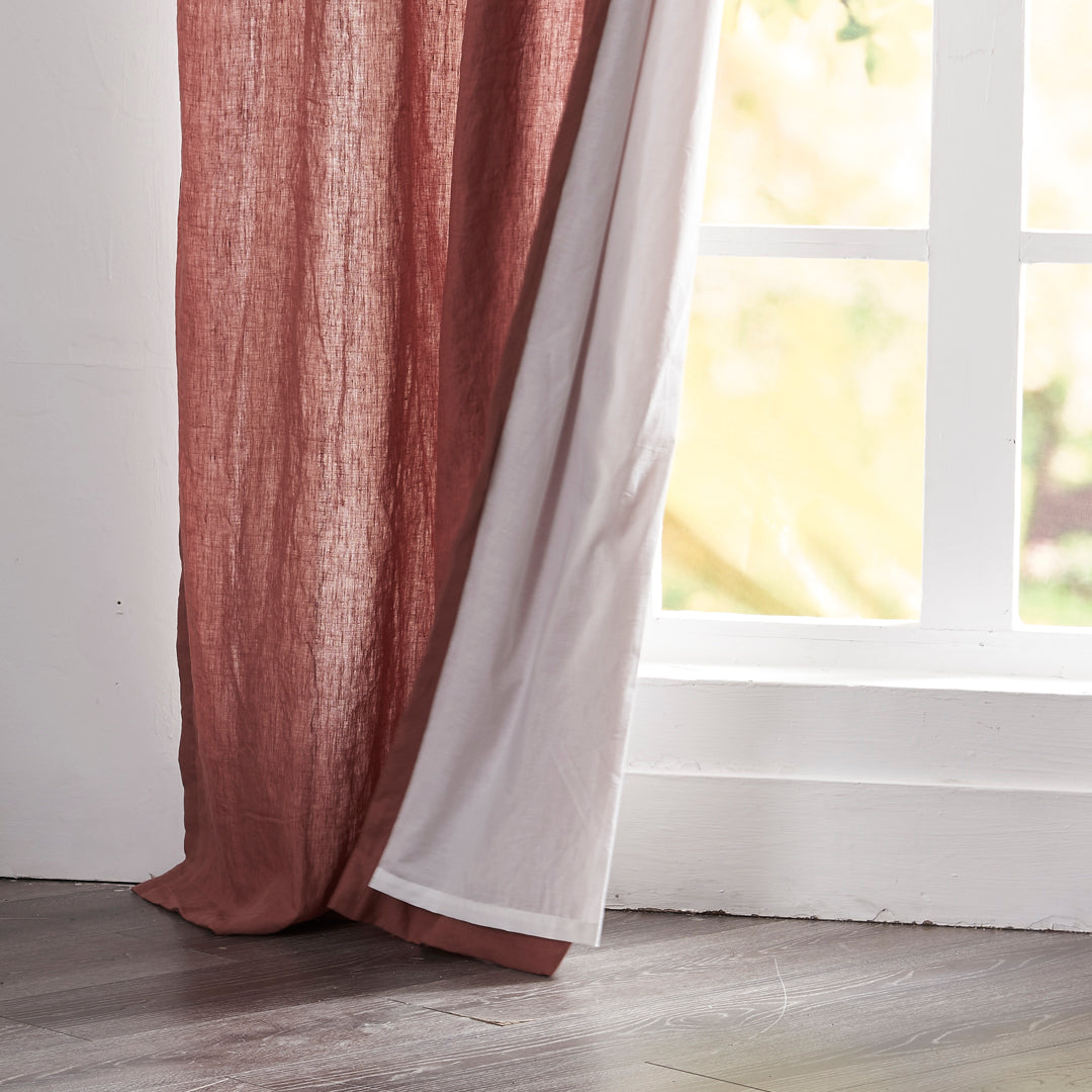 Cotton Lining on Rust Red Linen Curtain