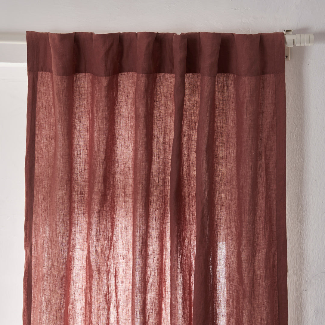 Back Tab Top of Rust Red Linen Curtain with Cotton Lining