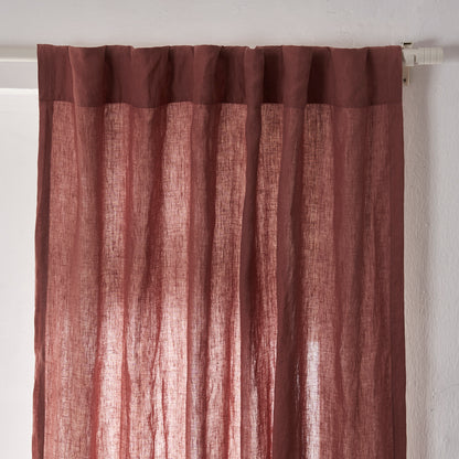 Back Tab Top on Rust Red Linen Curtain