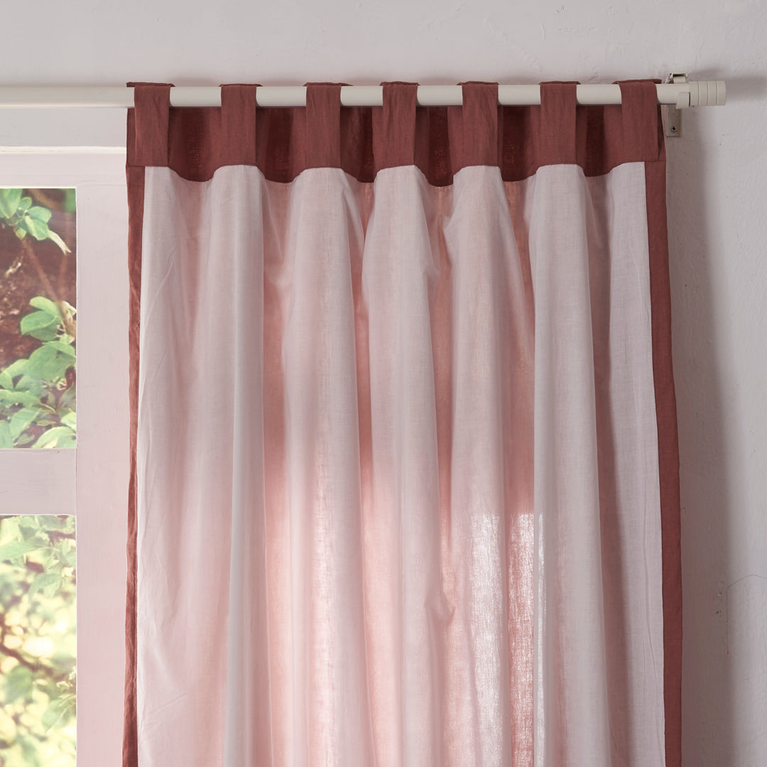 Liner Detail on Rust Red Linen Curtain With Cotton Lining