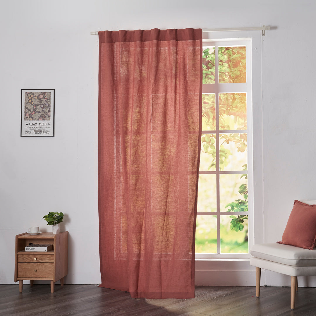Rust Red Linen Curtain With Back Tab