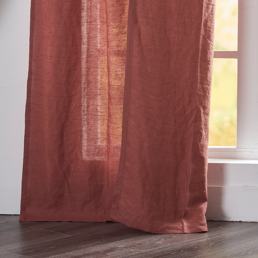 Hem of Rust Red Linen Drapery With Back Tab