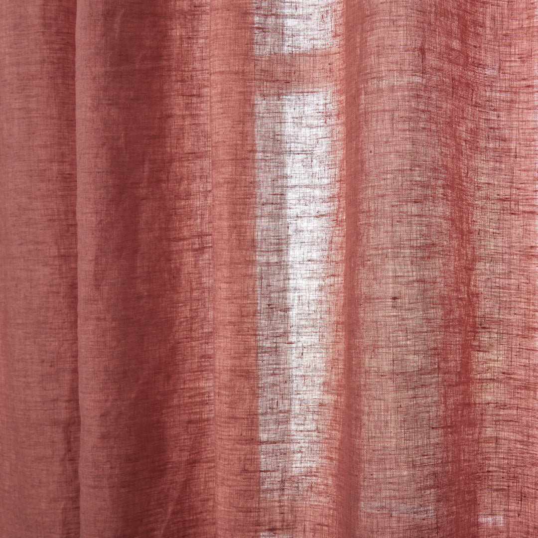 Close-up detail of 100% linen rusk red curtain