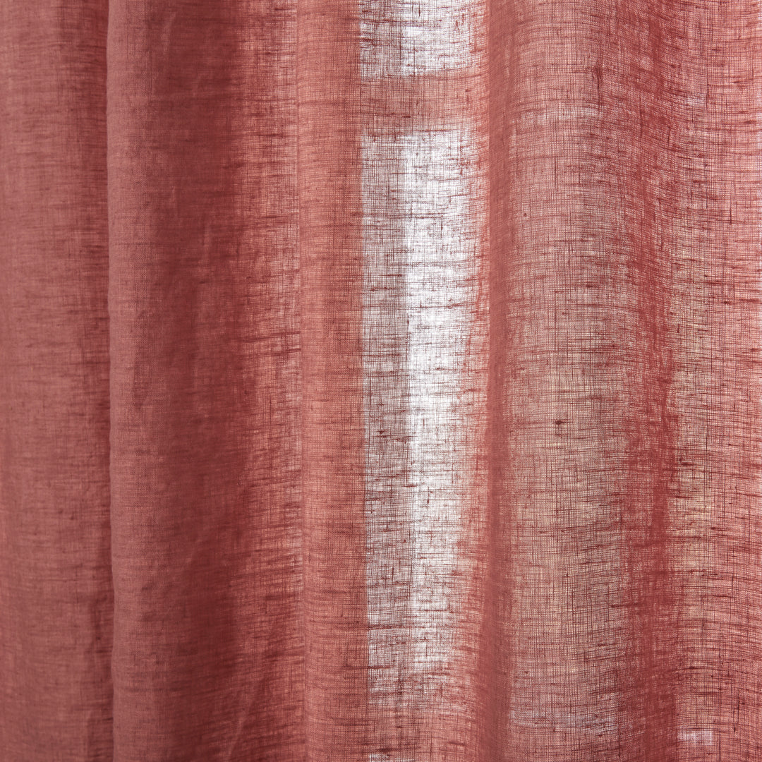 Detail of Rust Red Linen Drapery With Rod Pocket