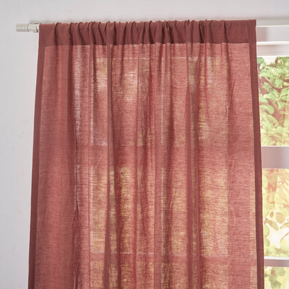 Rust Red Linen Drapery With Rod Pocket