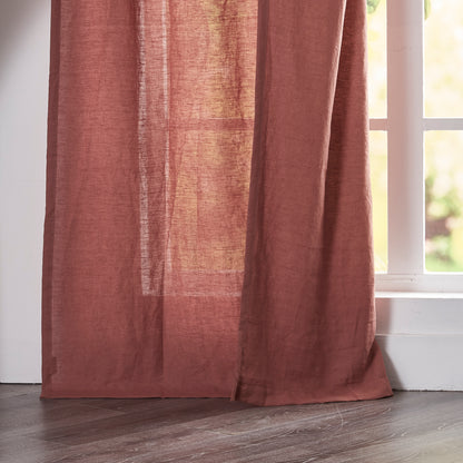 Hem of Rust Red Linen Drapery With Rod Pocket