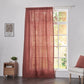 Rusk red linen drapery with rod pockets hanging over windows