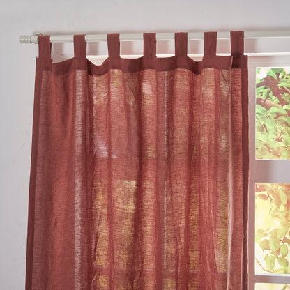 Tab Top of Rust Red Linen Curtain