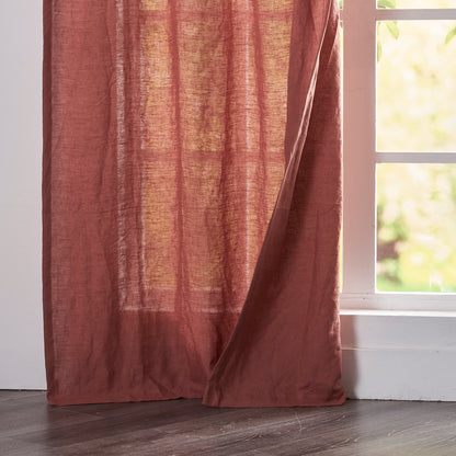 Hem of Rust Red Linen Curtain