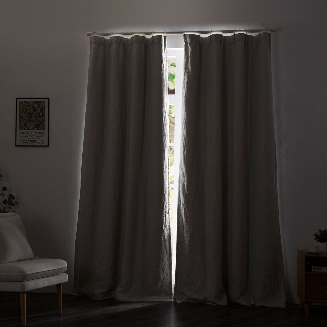 Closed Blackout Linen Curtains in Cool Gray