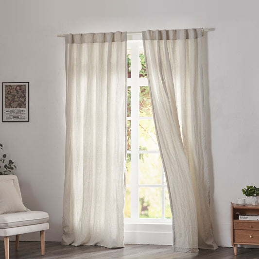 Cool Gray Linen Curtains With Cotton Lining on Window