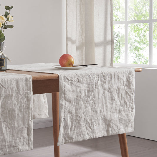 100% Linen Cool Gray Table Runners on Dining Table