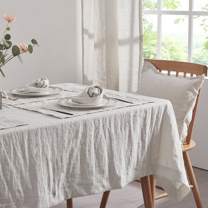 100% Linen Cool Gray Tablecloth on Table with Place Settings