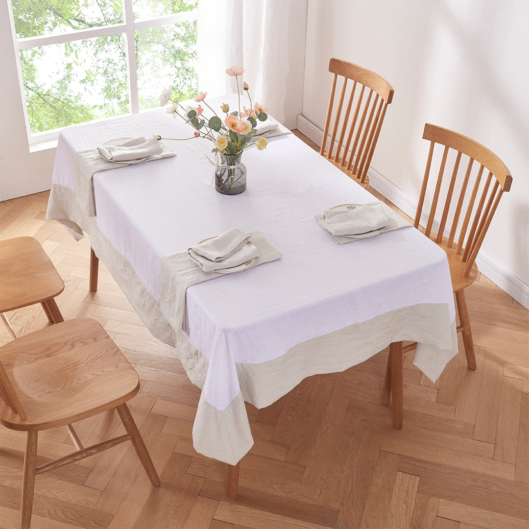 Dining Room with Cool Gray Color Block Linen Tablecloth