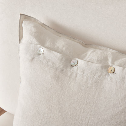Mother-of-Pearl Buttons on Cool Gray Linen Throw Pillow Cover