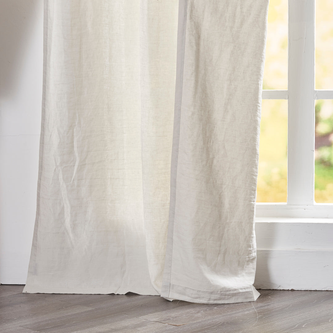 Hem of Cool Gray Linen Curtain With Back Tab