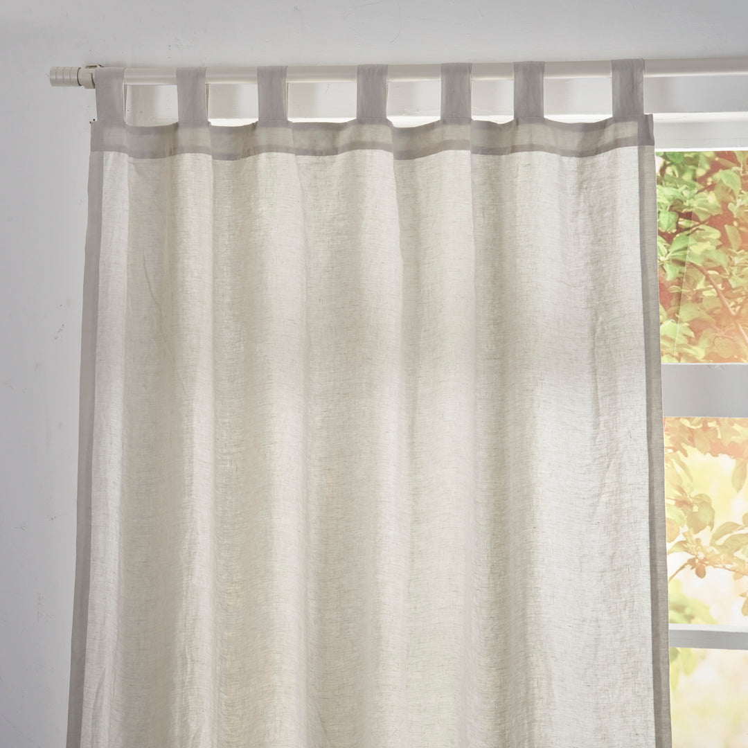 Tab Top on Cool Gray Linen Curtain